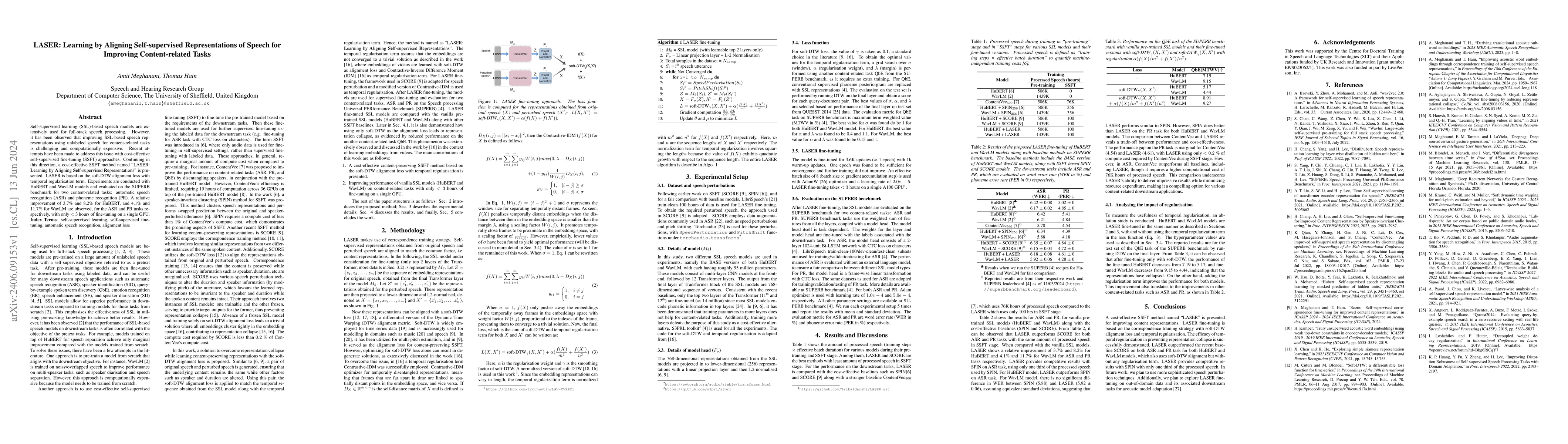Thumbnail for LASER: Learning by Aligning Self-supervised Representations of Speech
  for Improving Content-related Tasks