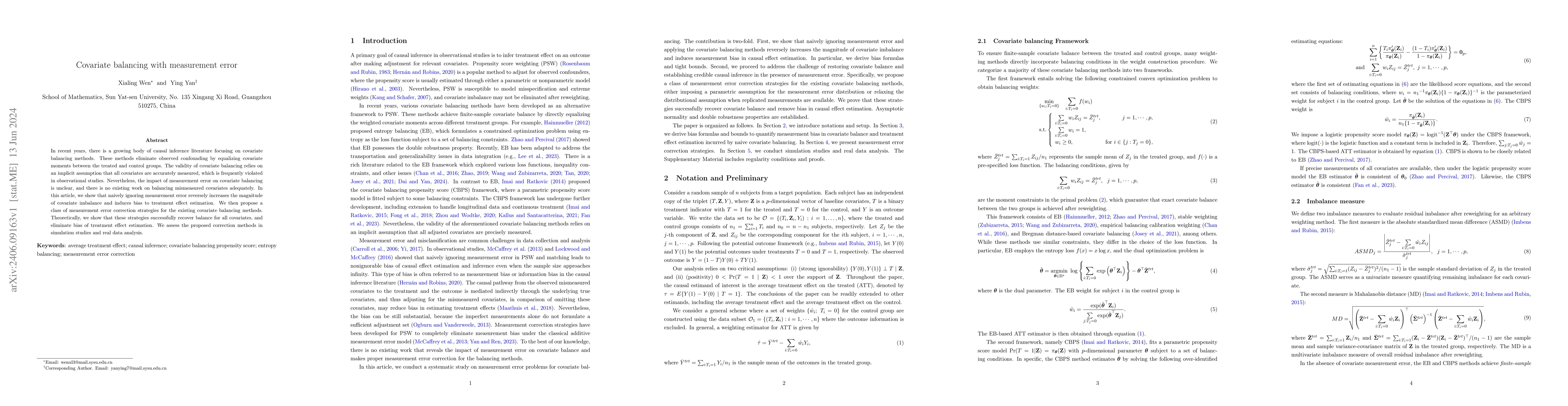 Thumbnail for Covariate balancing with measurement error