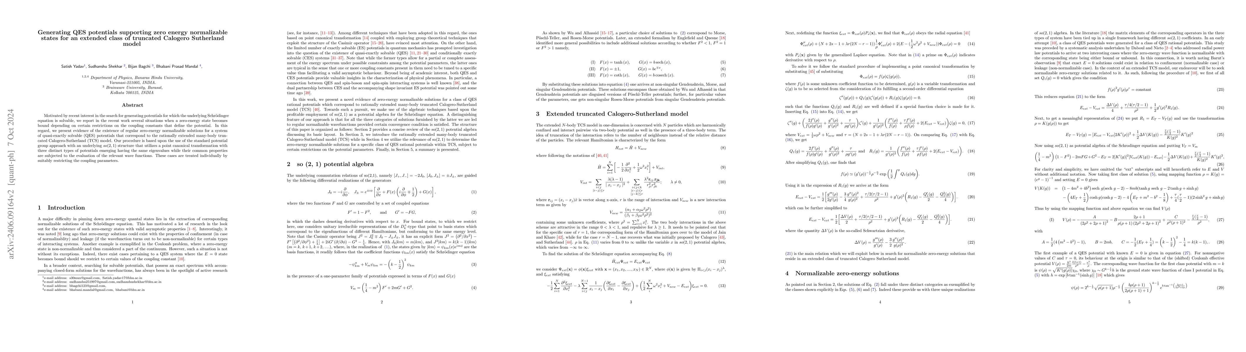 Thumbnail for Generating QES potentials supporting zero energy normalizable states for
  an extended class of truncated Calogero Sutherland model