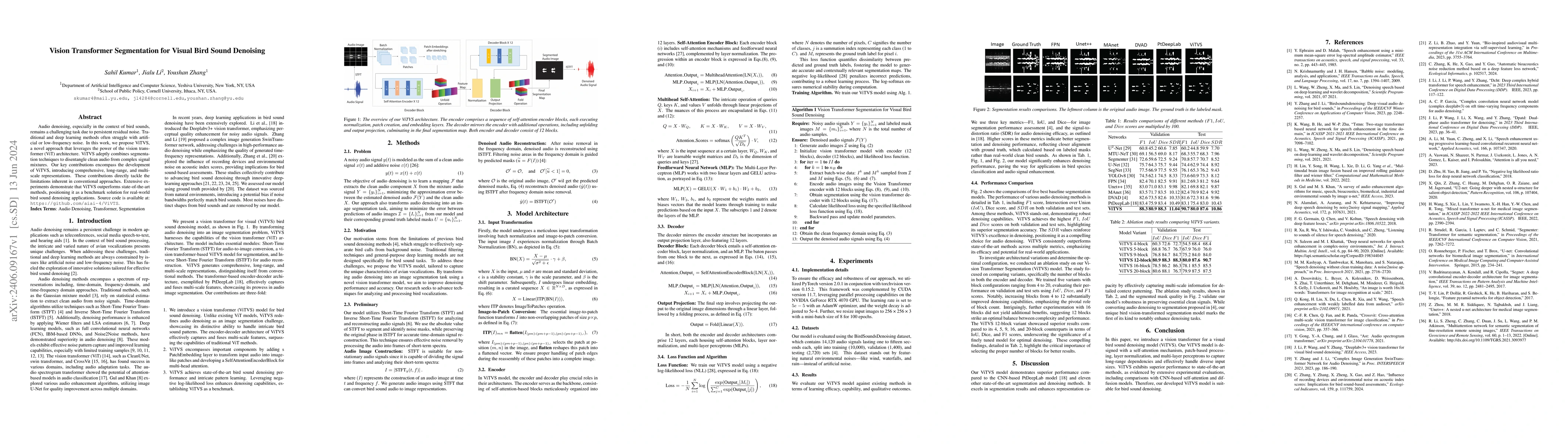 Thumbnail for Vision Transformer Segmentation for Visual Bird Sound Denoising
