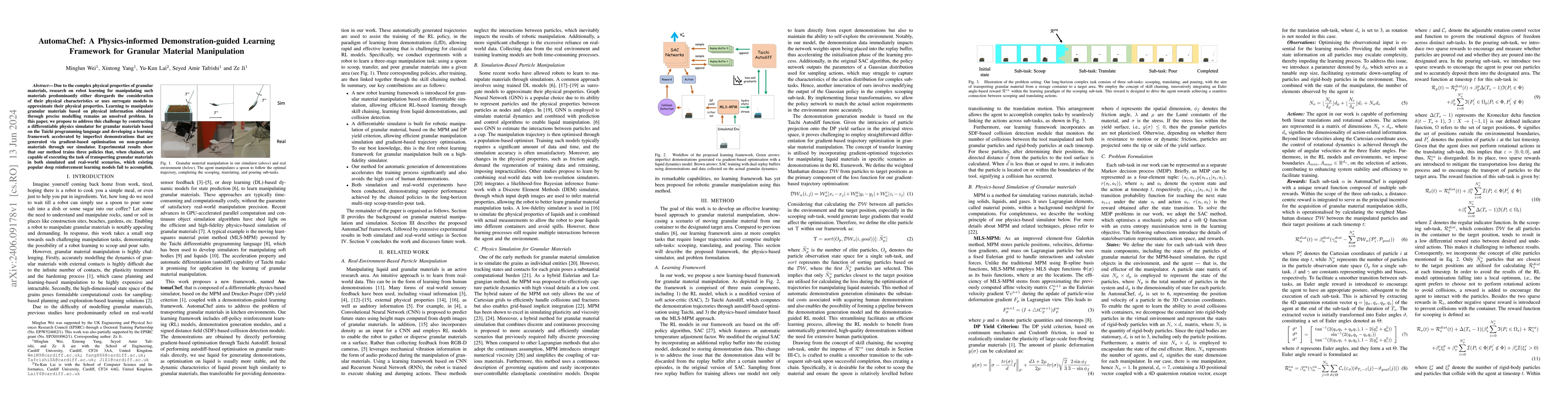 Thumbnail for AutomaChef: A Physics-informed Demonstration-guided Learning Framework
  for Granular Material Manipulation