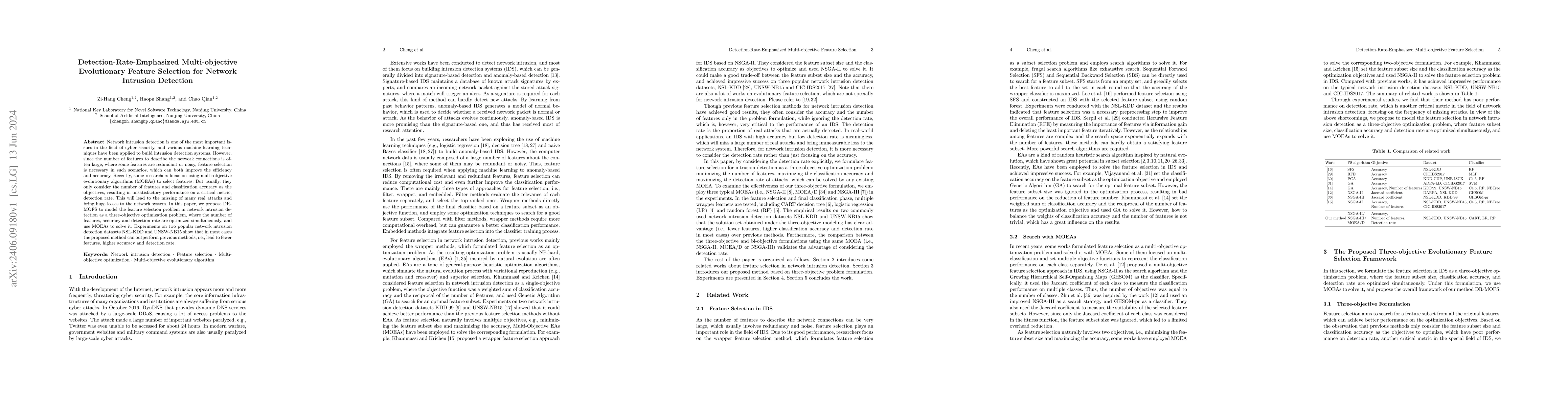 Thumbnail for Detection-Rate-Emphasized Multi-objective Evolutionary Feature Selection
  for Network Intrusion Detection