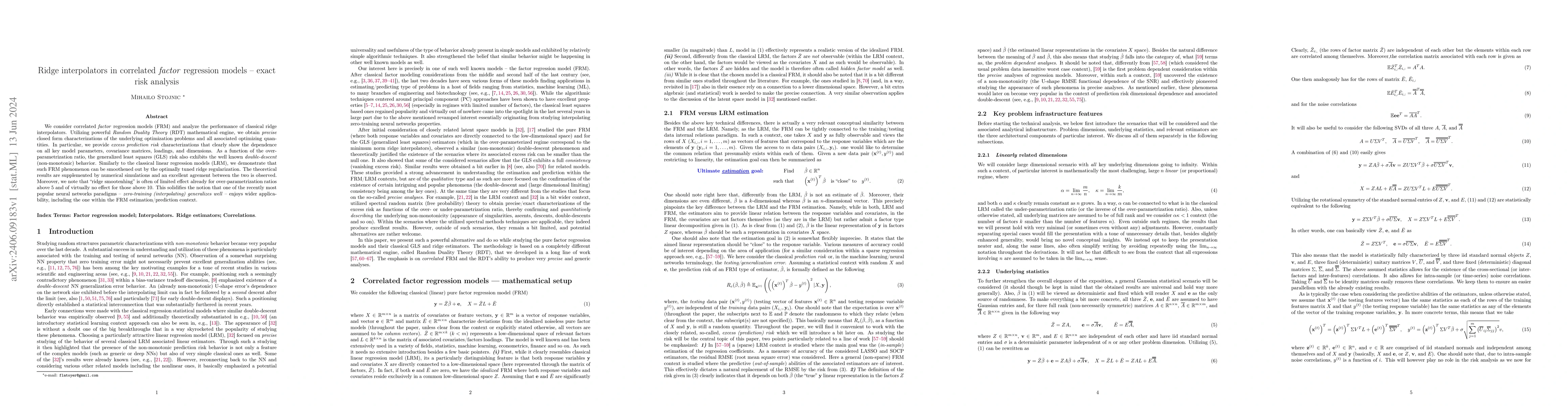 Thumbnail for Ridge interpolators in correlated factor regression models -- exact risk
  analysis