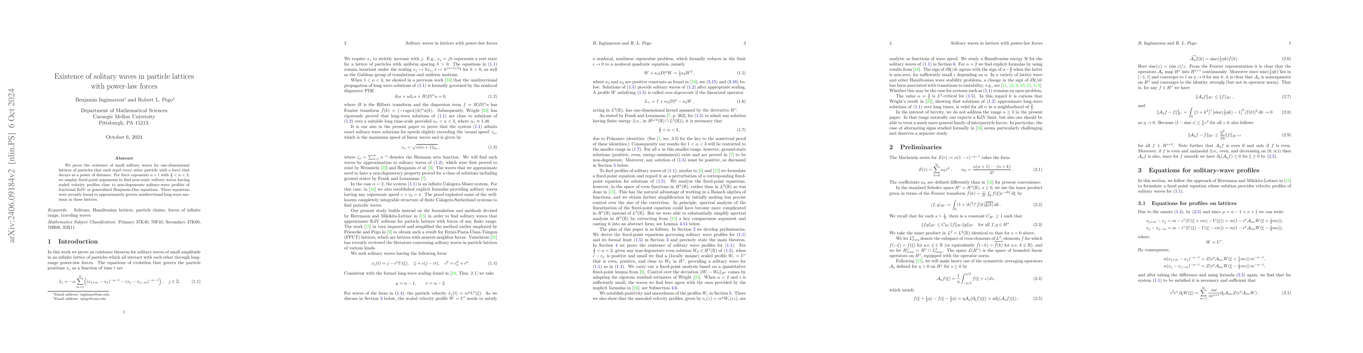 Thumbnail for Existence of solitary waves in particle lattices with power-law forces