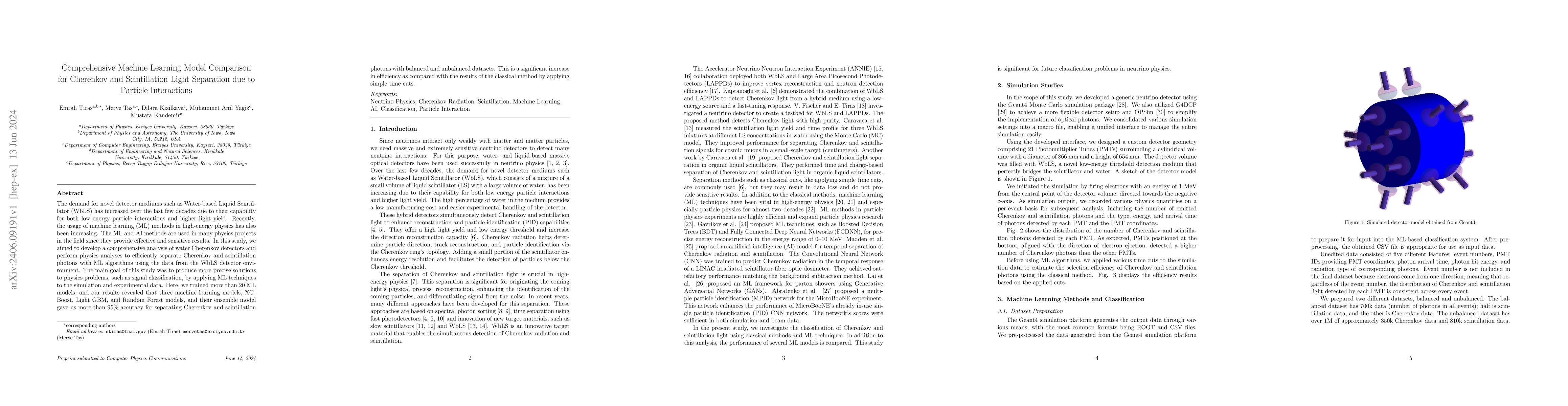 Thumbnail for Comprehensive Machine Learning Model Comparison for Cherenkov and
  Scintillation Light Separation due to Particle Interactions