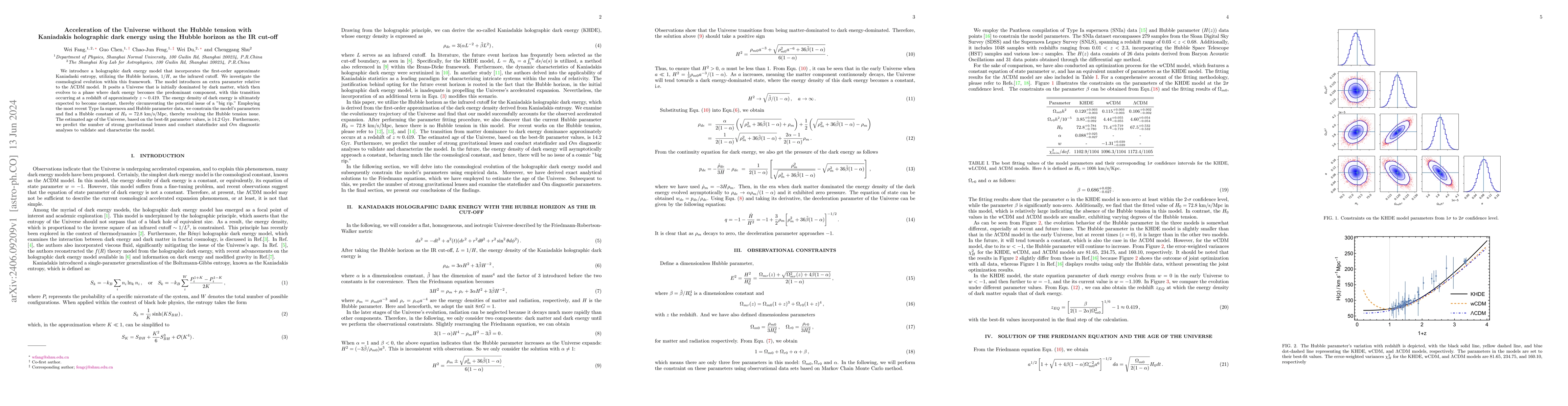 Thumbnail for Acceleration of the Universe without the Hubble tension with Kaniadakis
  holographic dark energy using the Hubble horizon as the IR cut-off