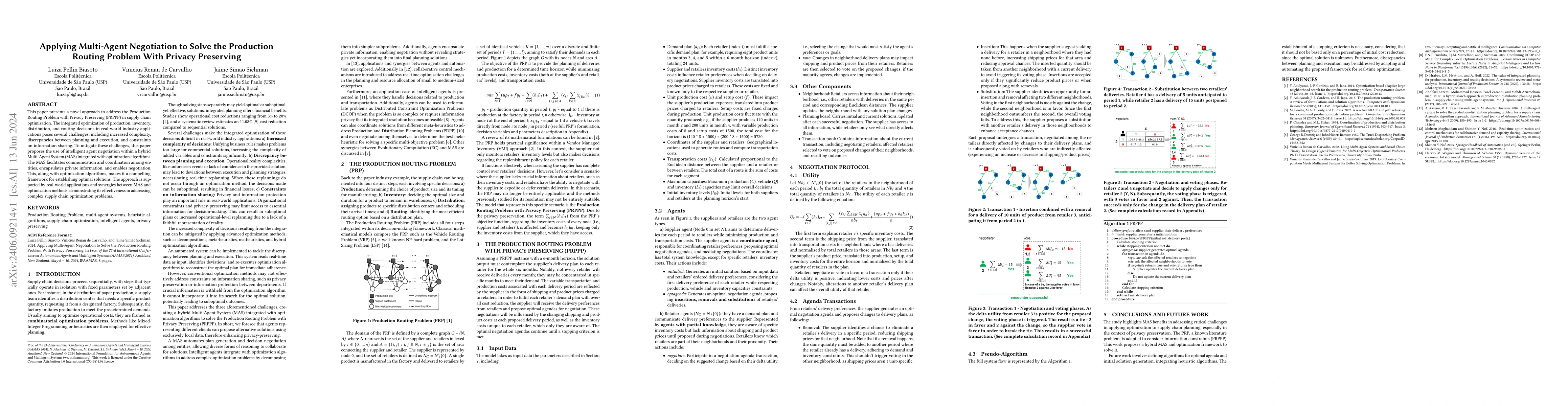 Thumbnail for Applying Multi-Agent Negotiation to Solve the Production Routing Problem
  With Privacy Preserving
