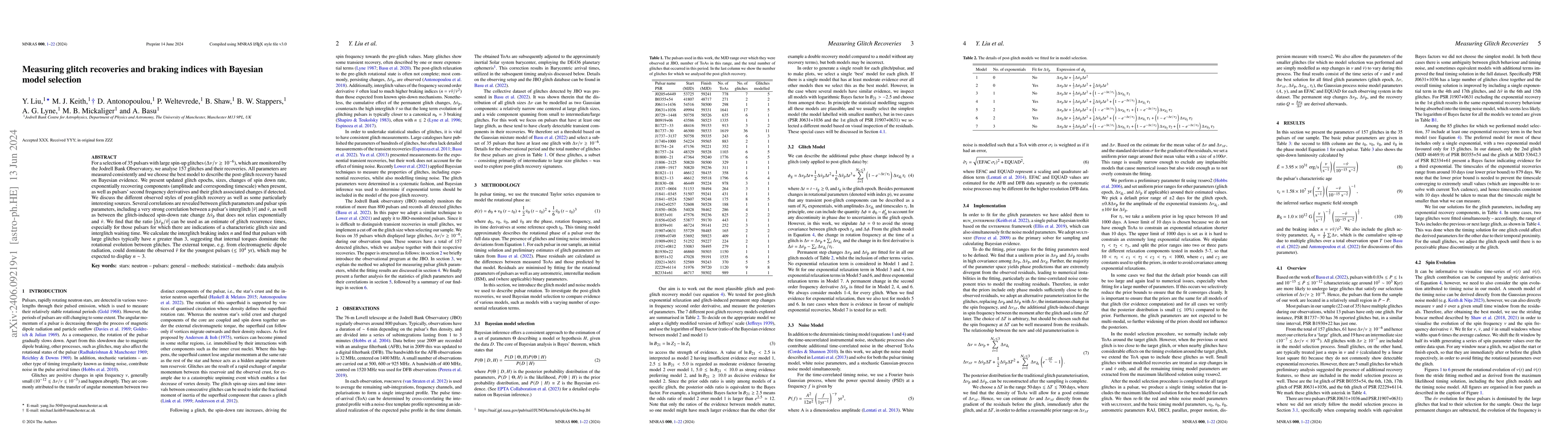 Thumbnail for Measuring glitch recoveries and braking indices with Bayesian model
  selection