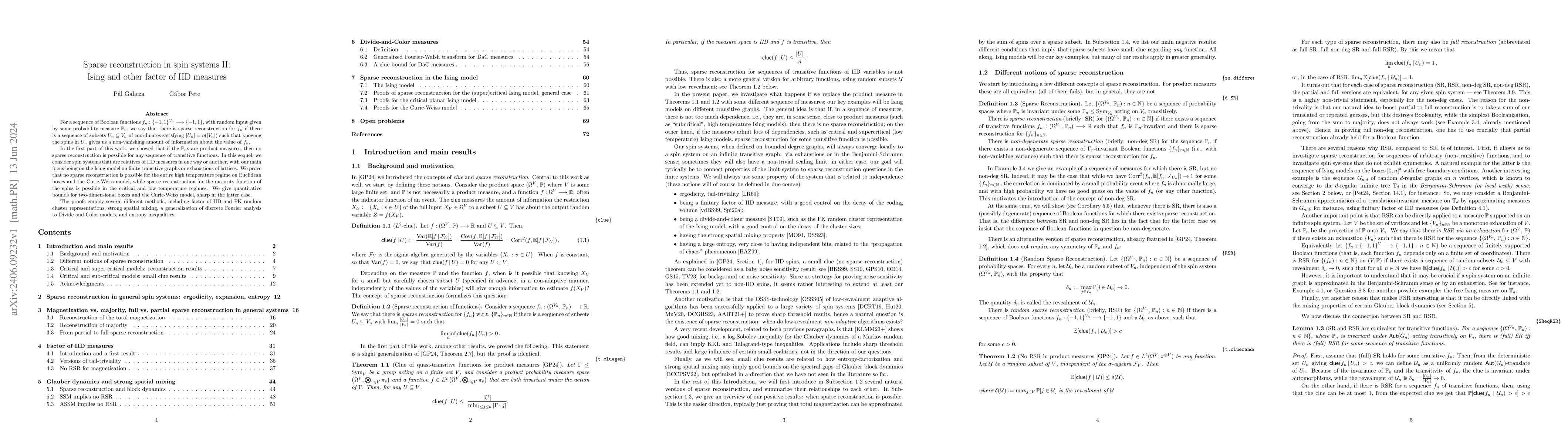 Thumbnail for Sparse reconstruction in spin systems II: Ising and other factor of IID
  measures