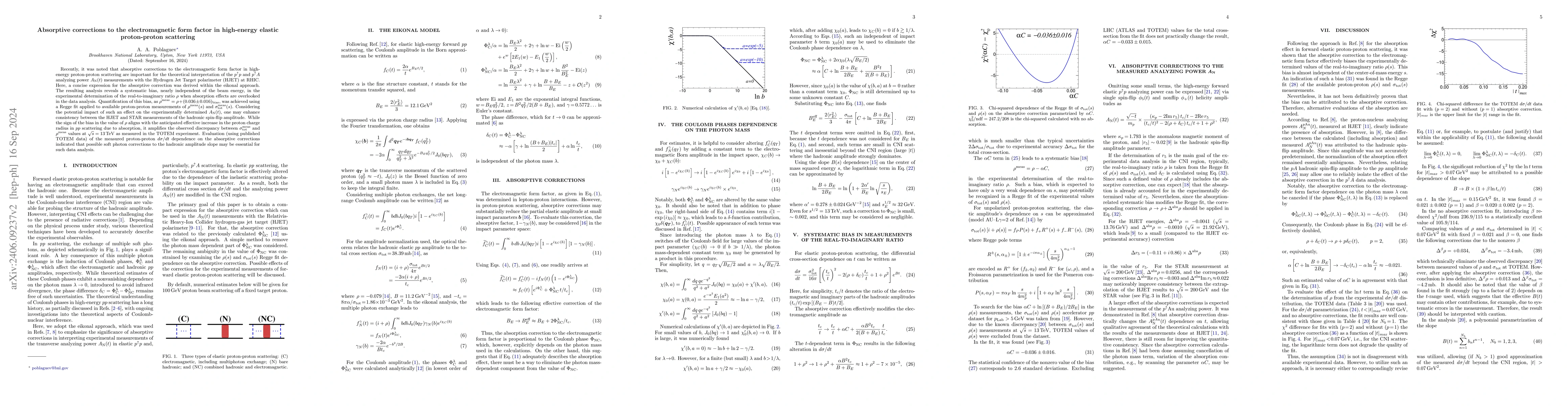 Thumbnail for Absorptive Corrections to the Electromagnetic Form Factor in High-Energy
  Elastic Proton-Proton Scattering