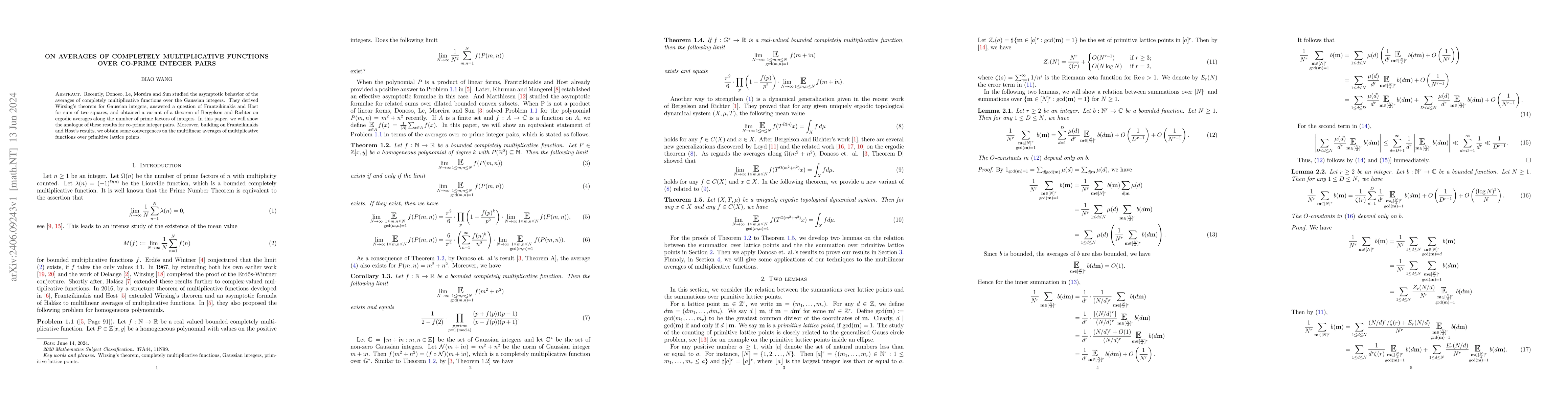 Thumbnail for On averages of completely multiplicative functions over co-prime integer
  pairs