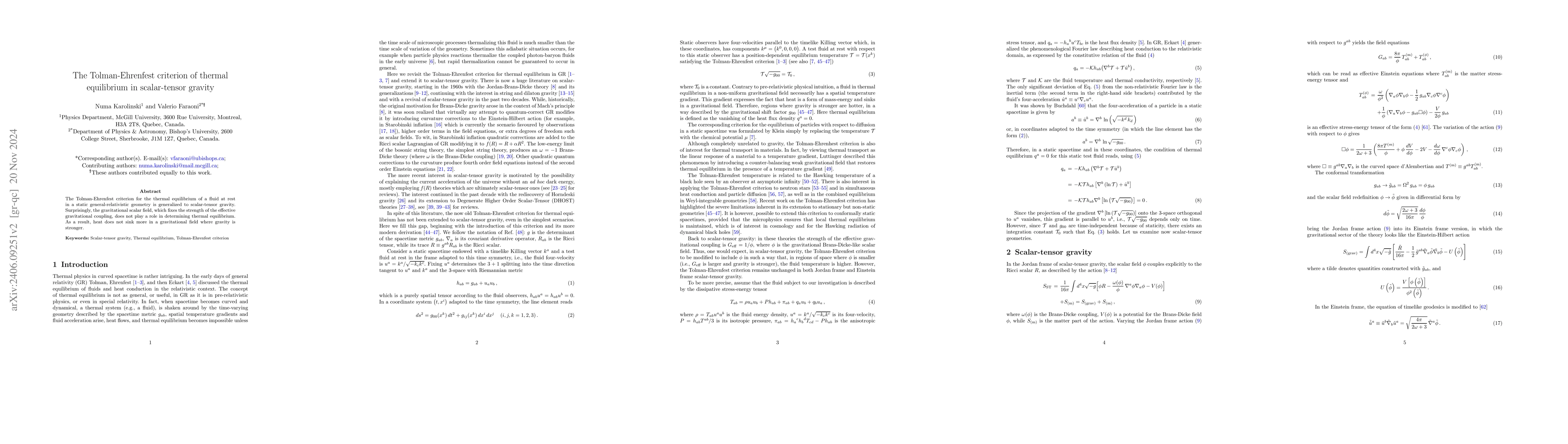 Thumbnail for The Tolman-Ehrenfest criterion of thermal equilibrium in scalar-tensor
  gravity