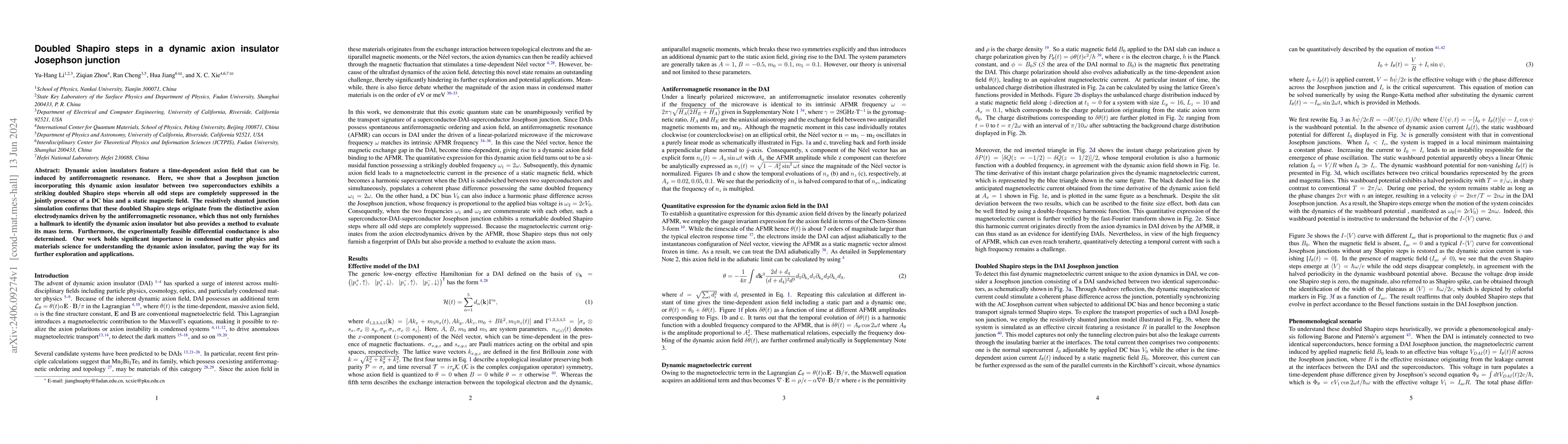 Thumbnail for Doubled Shapiro steps in a dynamic axion insulator Josephson junction