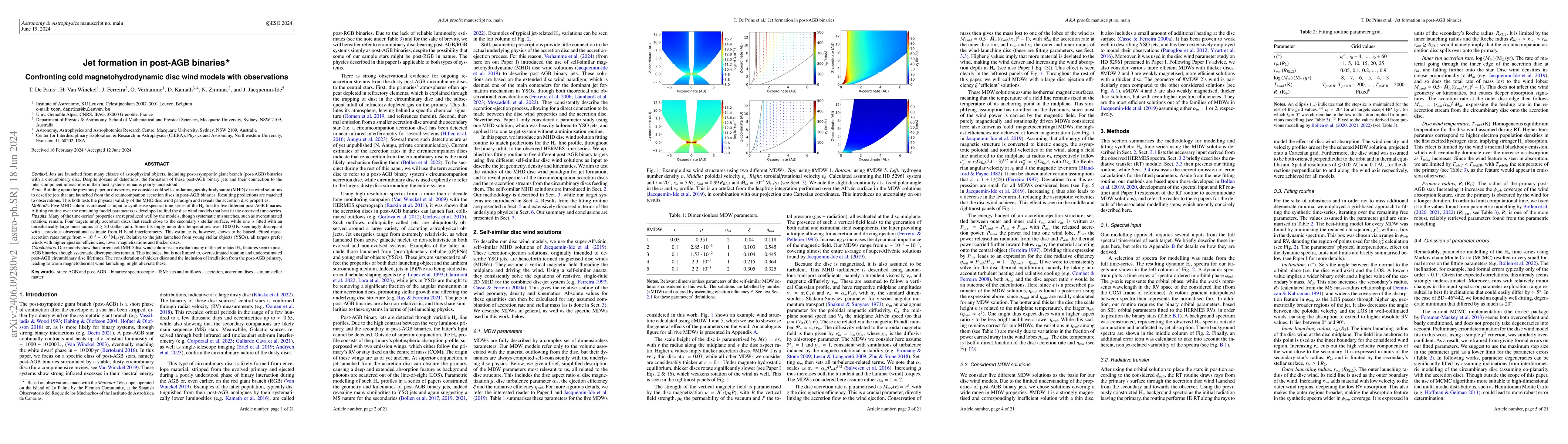 Thumbnail for Jet formation in post-AGB binaries: Confronting cold magnetohydrodynamic
  disc wind wind models with observations