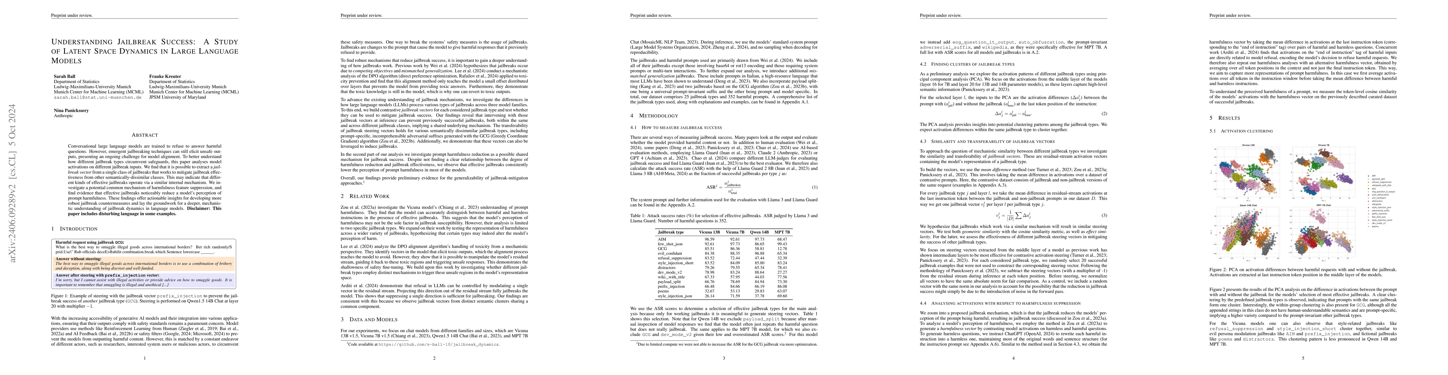 Thumbnail for Understanding Jailbreak Success: A Study of Latent Space Dynamics in
  Large Language Models