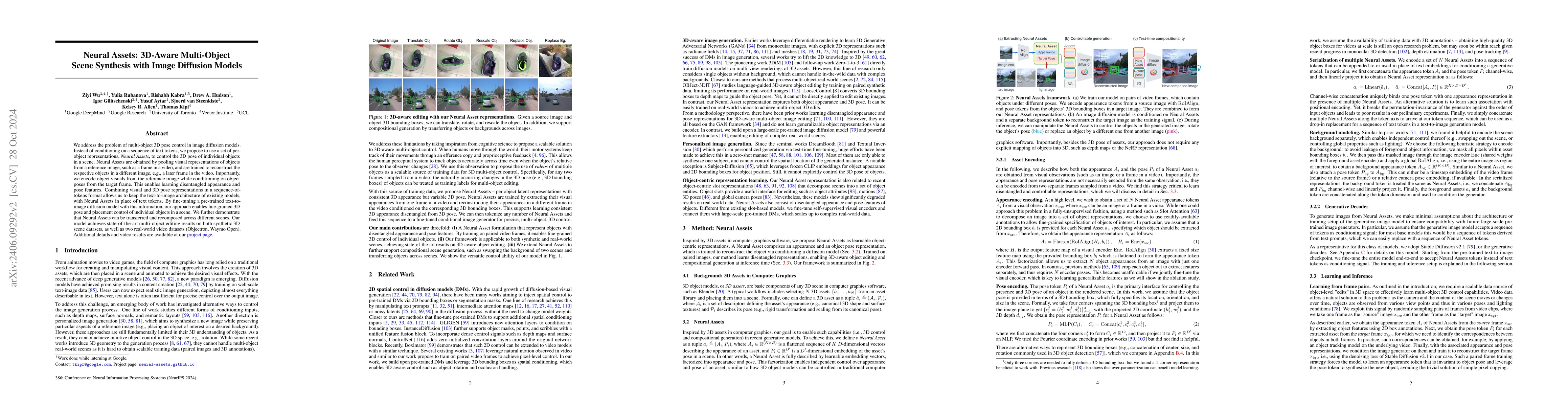 Thumbnail for Neural Assets: 3D-Aware Multi-Object Scene Synthesis with Image
  Diffusion Models