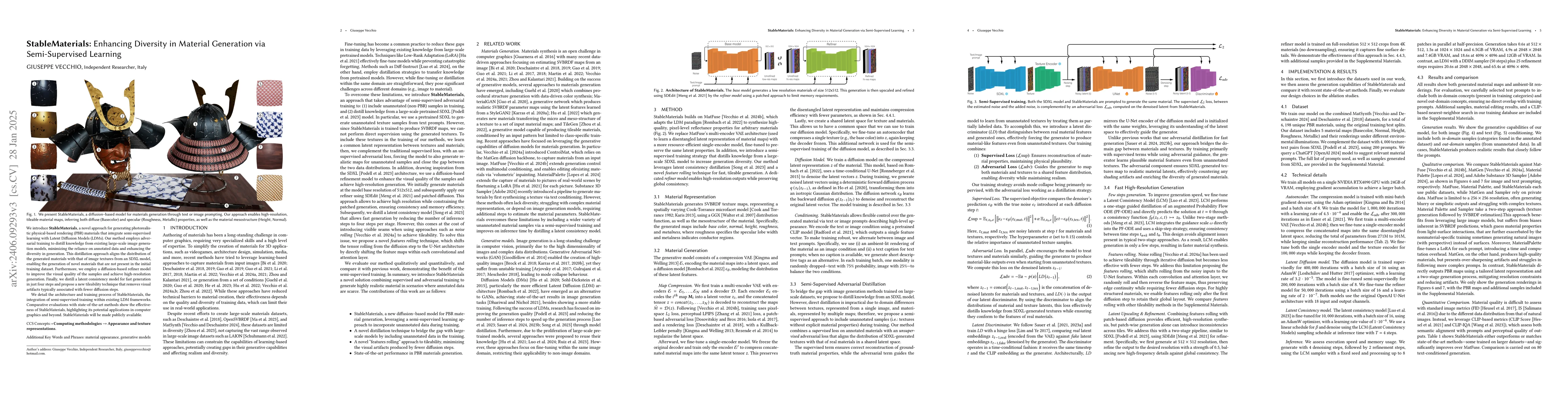 Thumbnail for StableMaterials: Enhancing Diversity in Material Generation via
  Semi-Supervised Learning