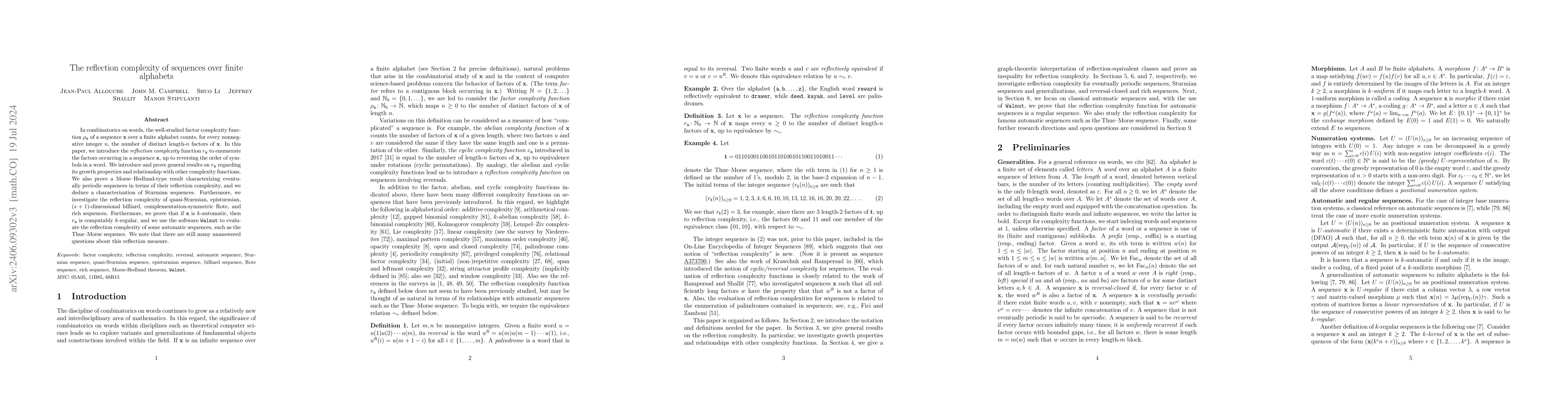 Thumbnail for The reflection complexity of sequences over finite alphabets