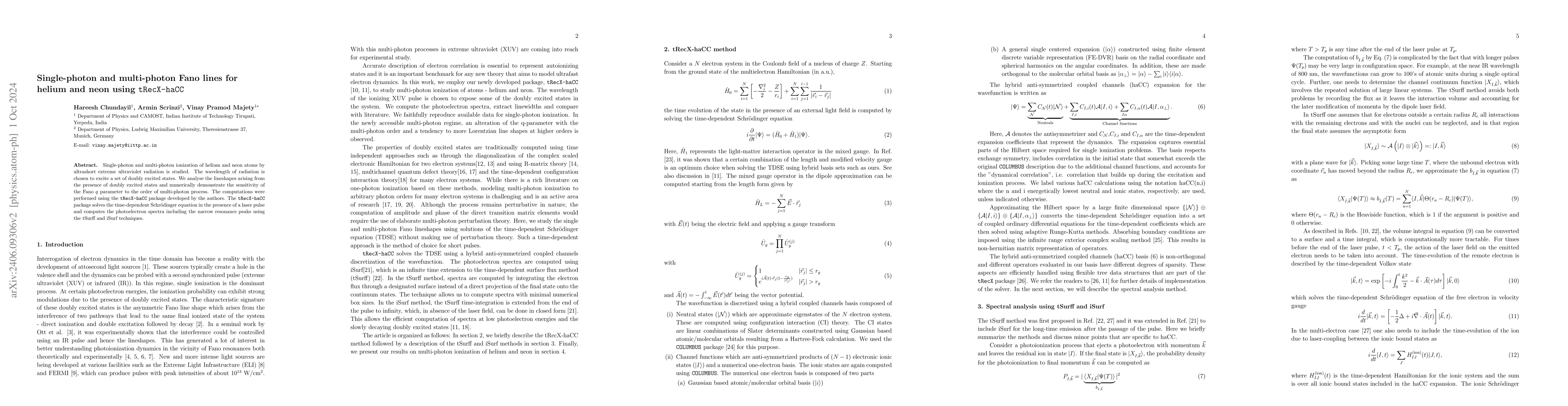 Thumbnail for Single-photon and multi-photon Fano lines for helium and neon using
  tRecX-haCC