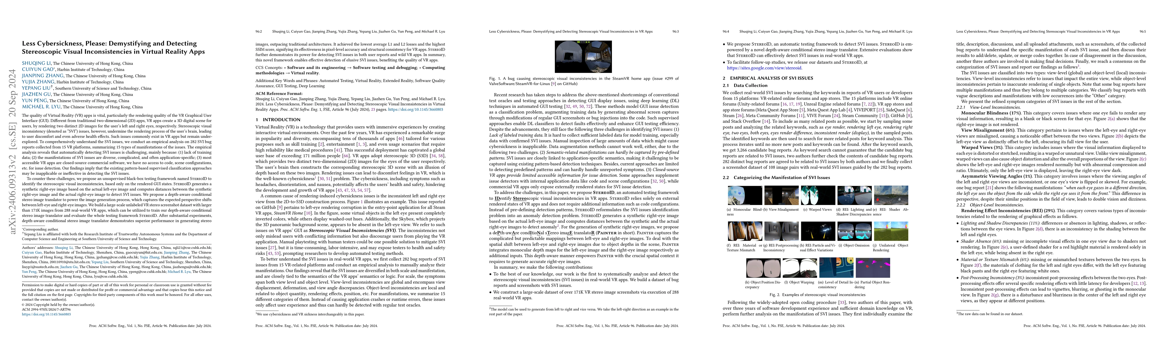 Thumbnail for Less Cybersickness, Please: Demystifying and Detecting Stereoscopic
  Visual Inconsistencies in VR Apps