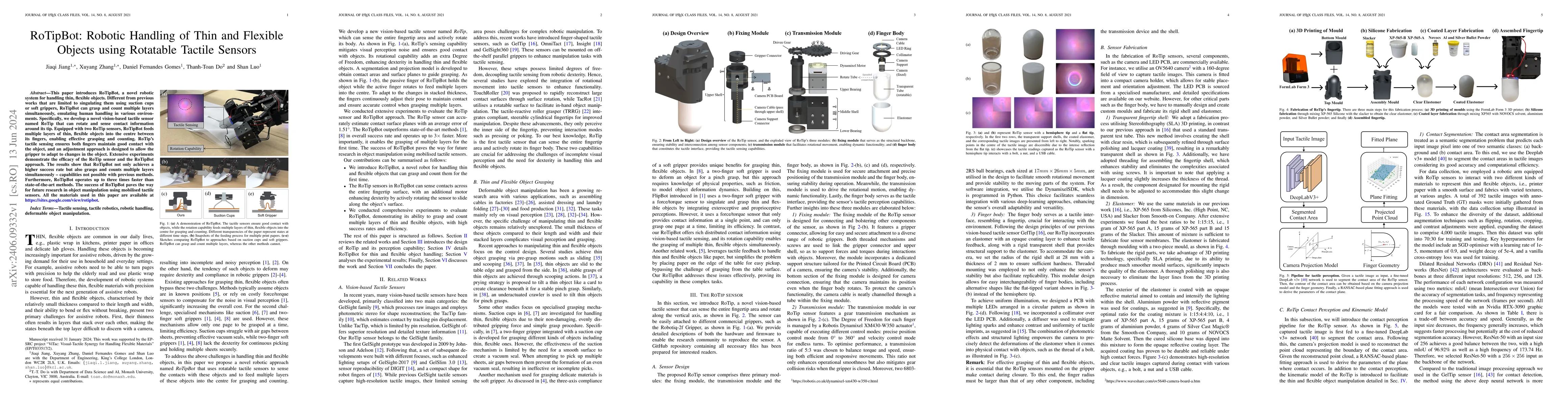 Thumbnail for RoTipBot: Robotic Handling of Thin and Flexible Objects using Rotatable
  Tactile Sensors