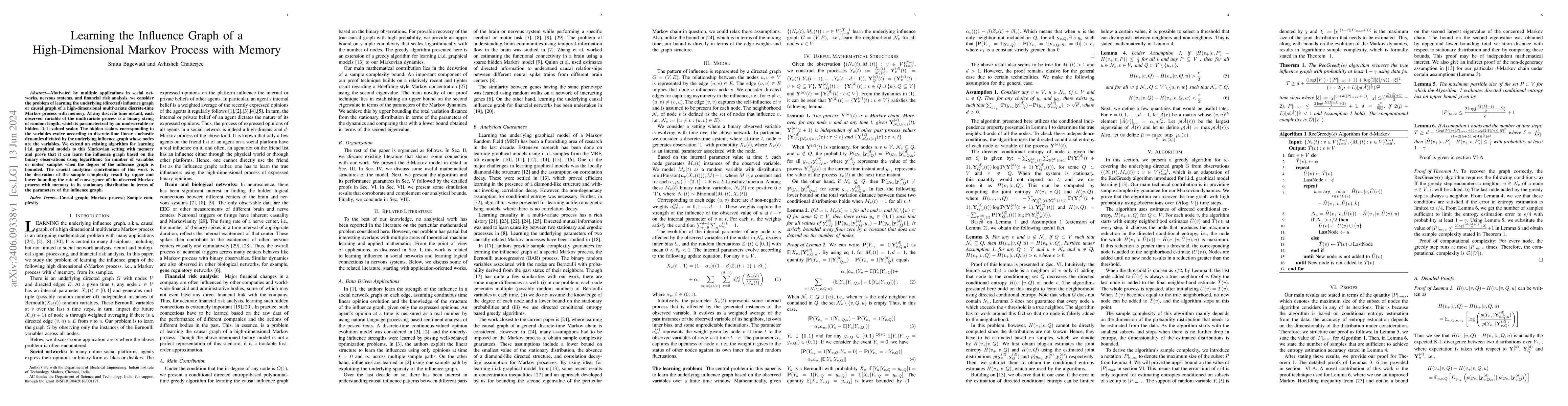Thumbnail for Learning the Influence Graph of a High-Dimensional Markov Process with
  Memory