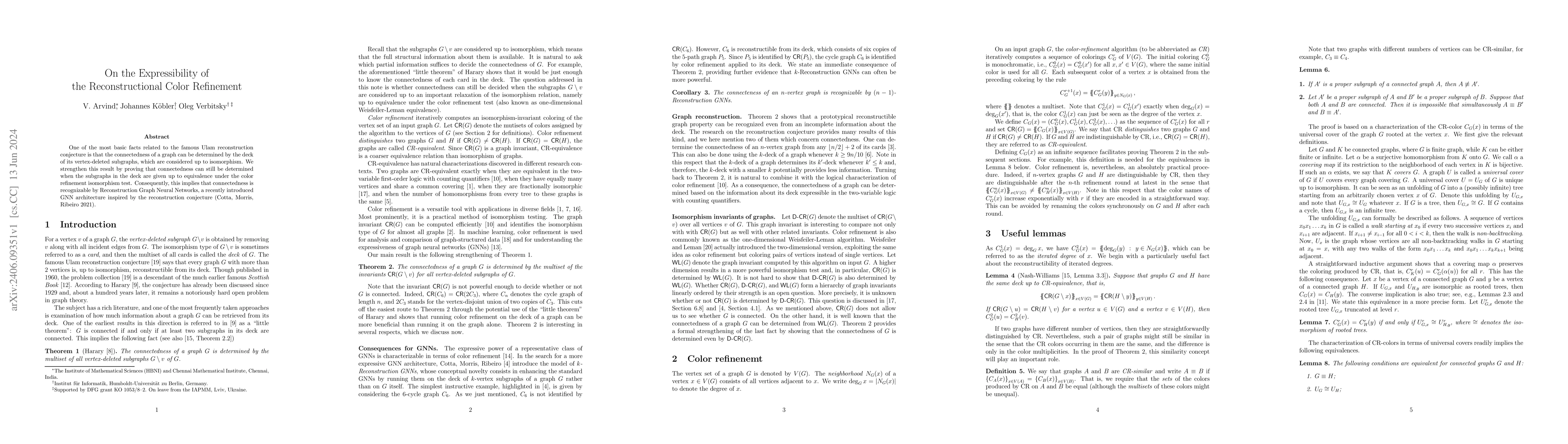 Thumbnail for On the Expressibility of the Reconstructional Color Refinement