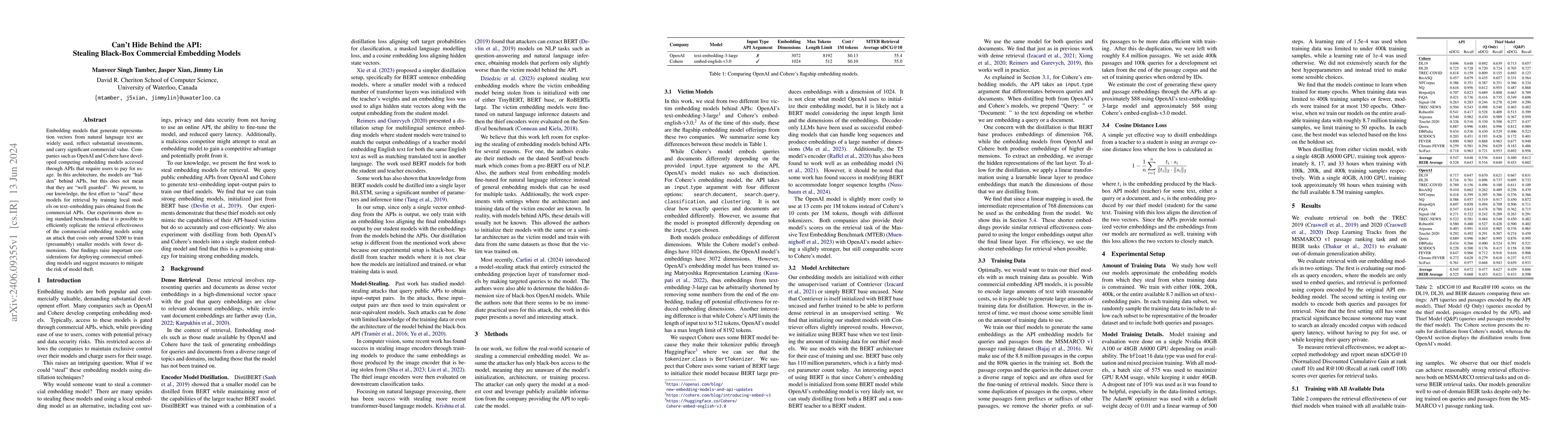 Thumbnail for Can't Hide Behind the API: Stealing Black-Box Commercial Embedding
  Models