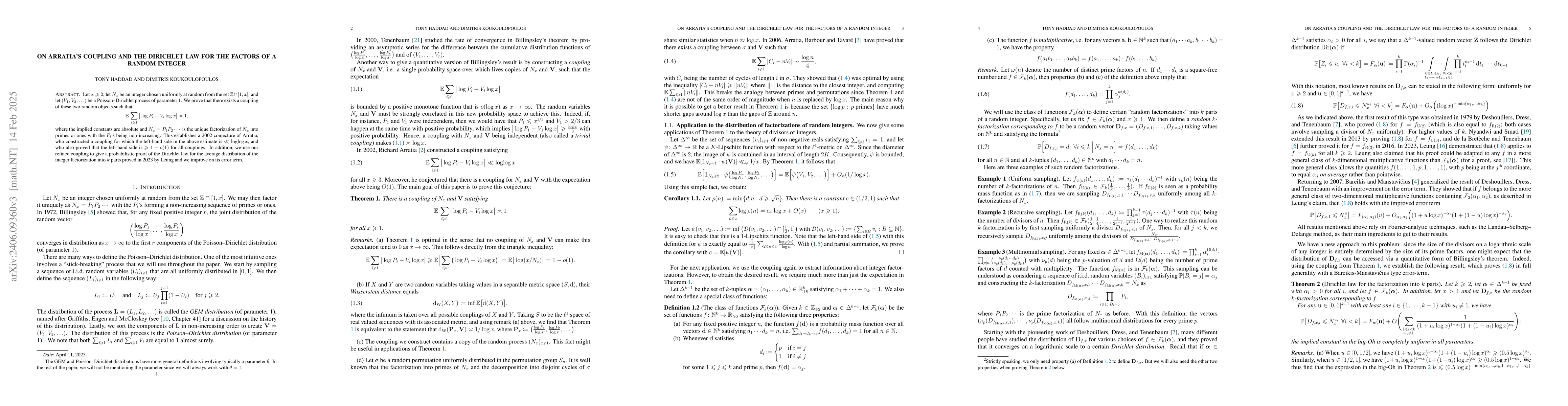 Thumbnail for On Arratia's coupling and the Dirichlet law for the factors of a random
  integer