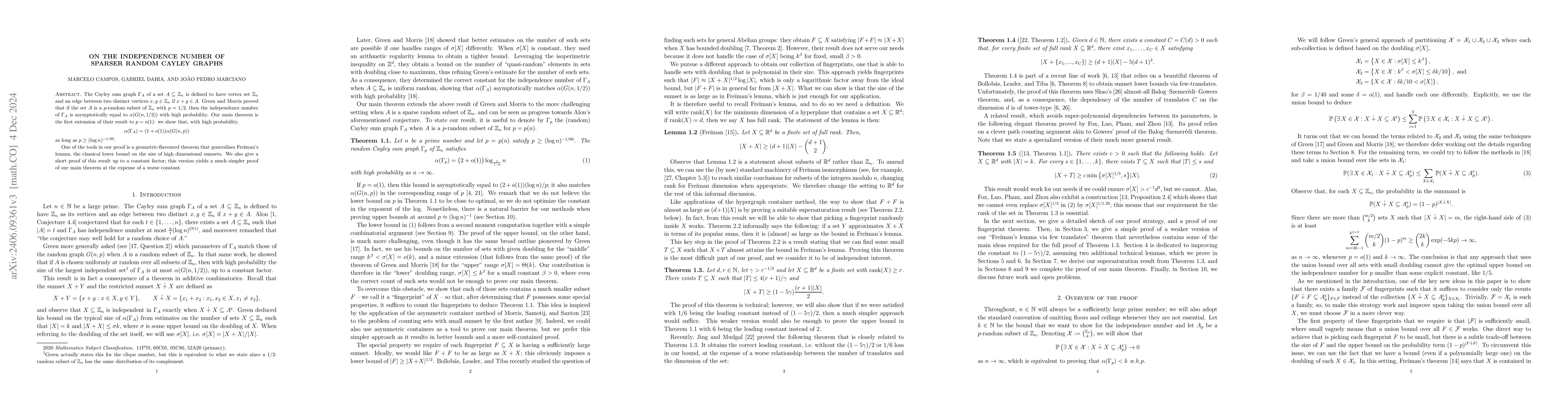 Thumbnail for On the independence number of sparser random Cayley graphs