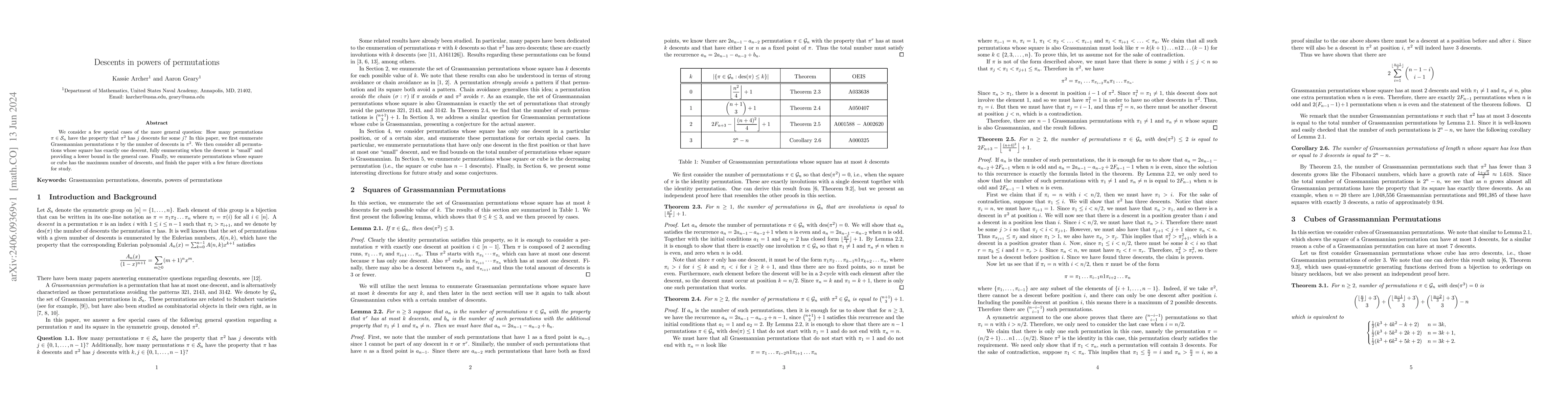 Thumbnail for Descents in powers of permutations
