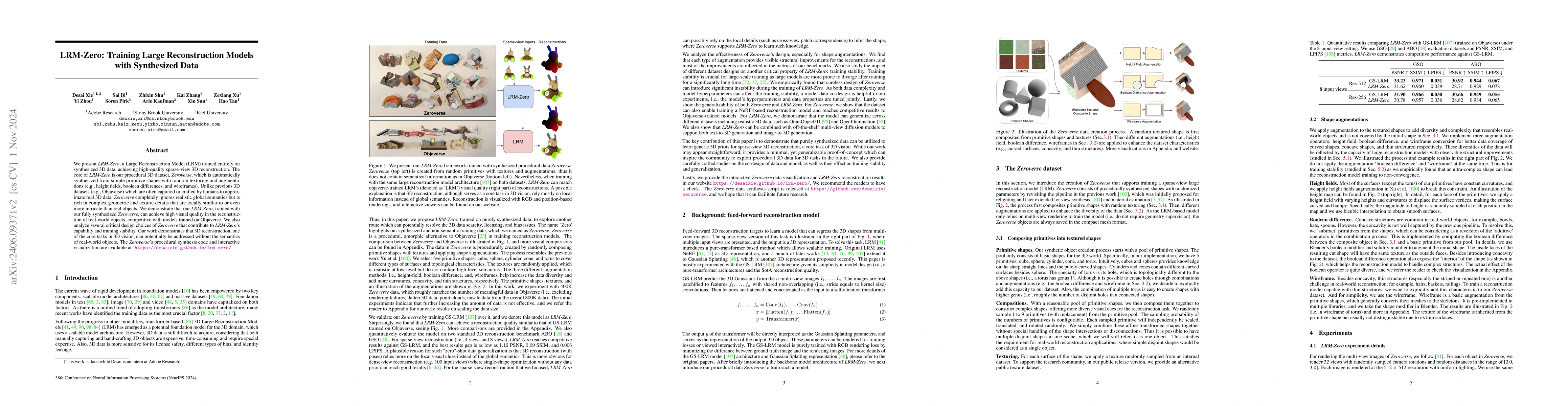 Thumbnail for LRM-Zero: Training Large Reconstruction Models with Synthesized Data