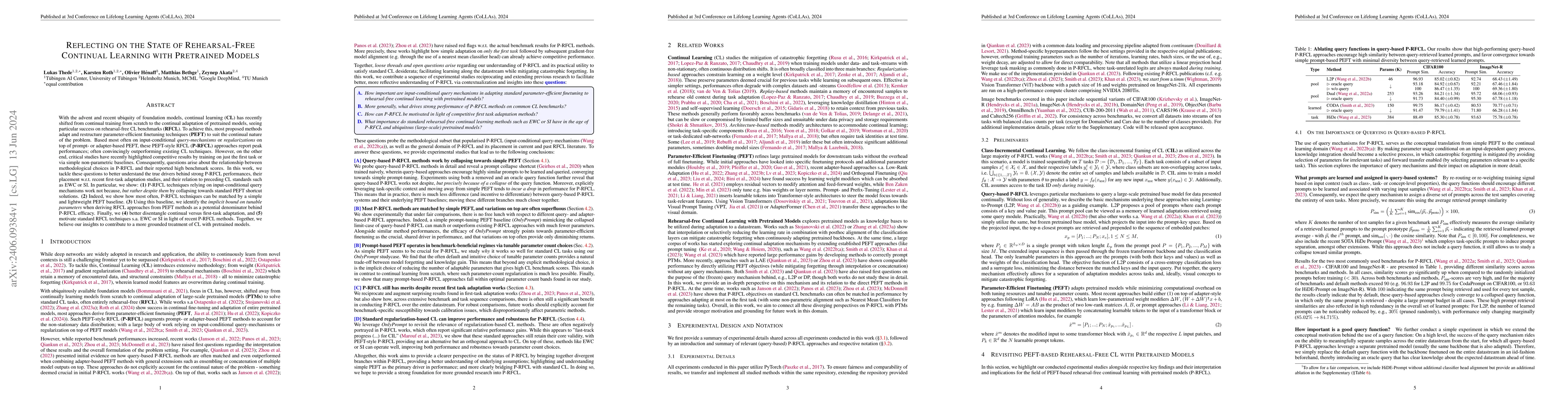 Thumbnail for Reflecting on the State of Rehearsal-free Continual Learning with
  Pretrained Models