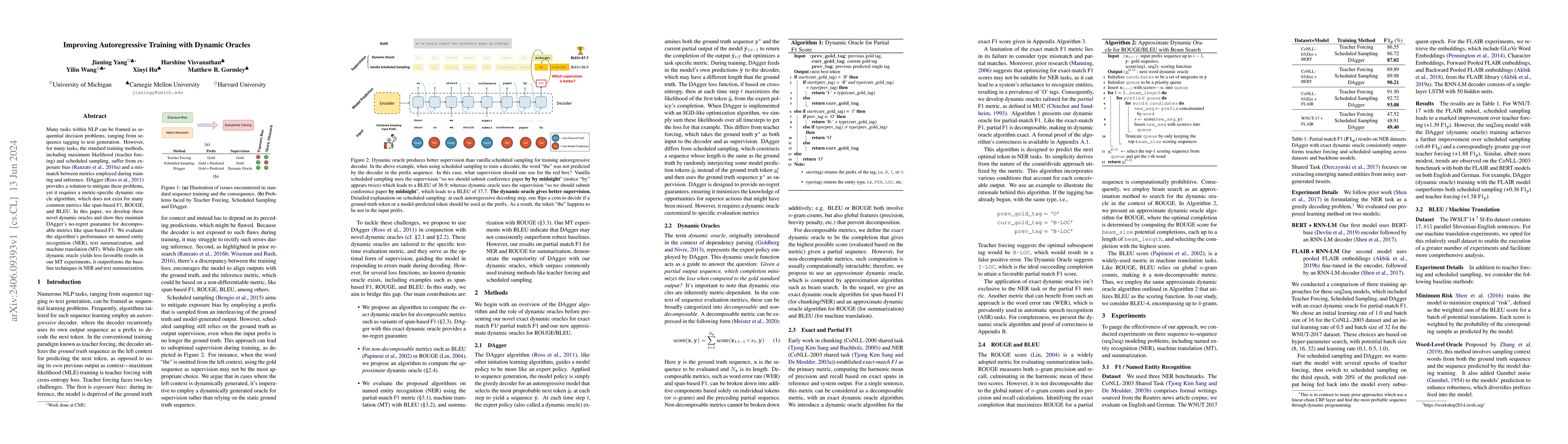 Thumbnail for Improving Autoregressive Training with Dynamic Oracles