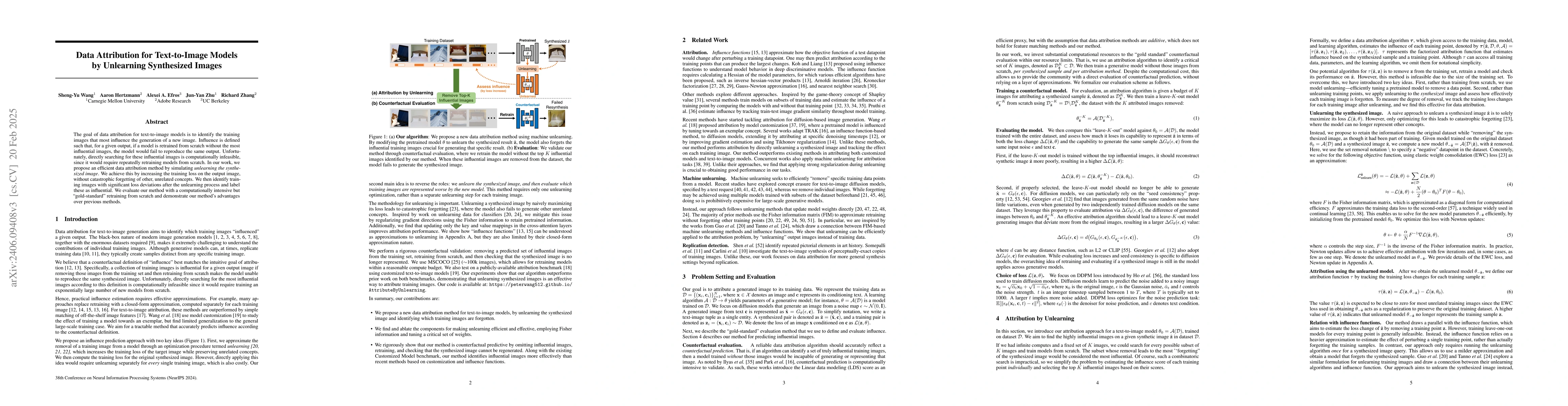 Thumbnail for Data Attribution for Text-to-Image Models by Unlearning Synthesized
  Images