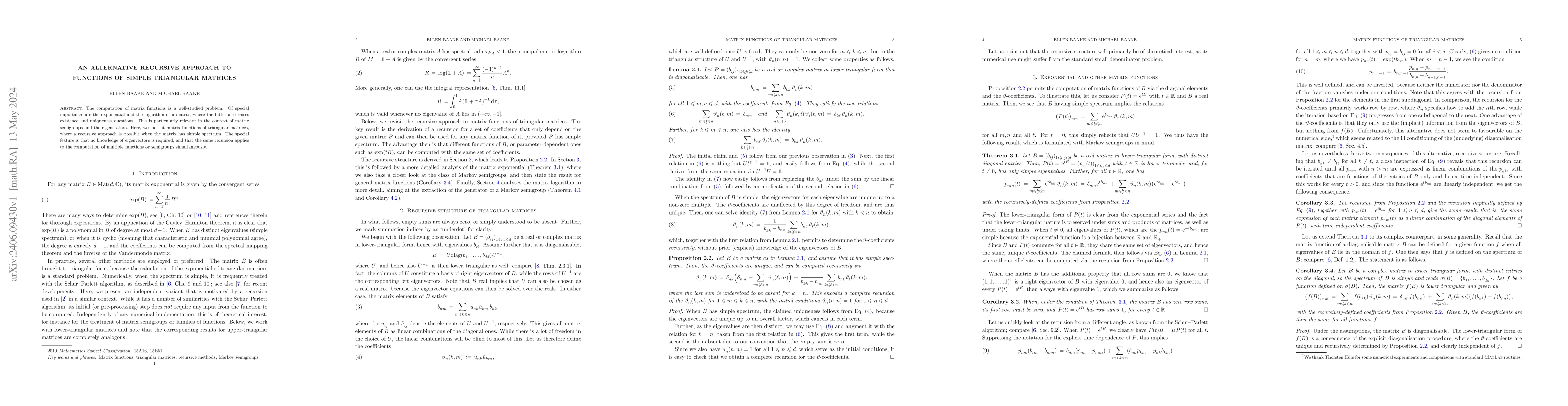 Thumbnail for An alternative recursive approach to functions of simple triangular
  matrices