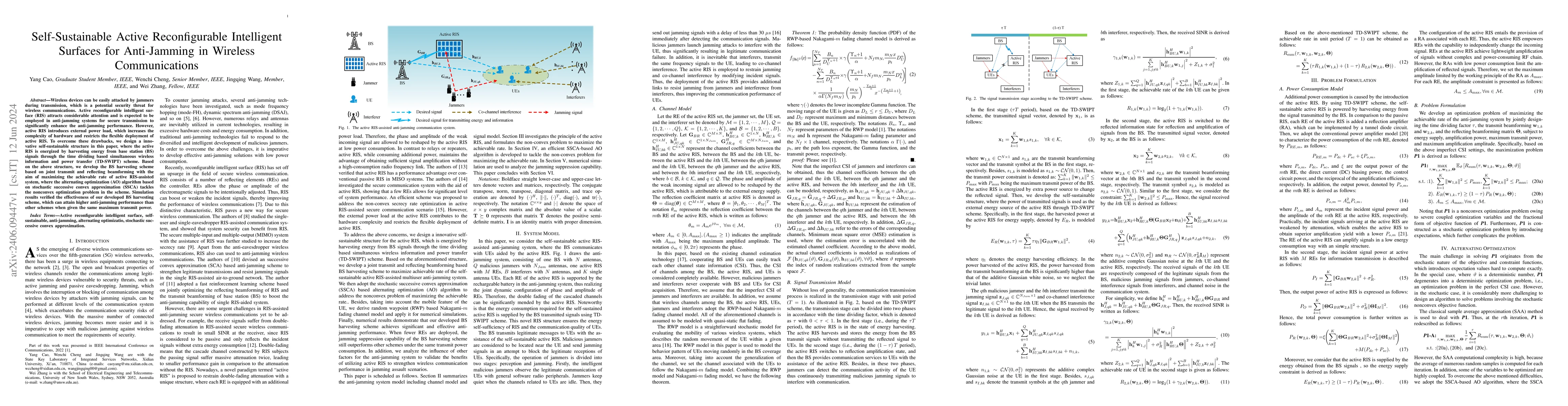 Thumbnail for Self-Sustainable Active Reconfigurable Intelligent Surfaces for
  Anti-Jamming in Wireless Communications