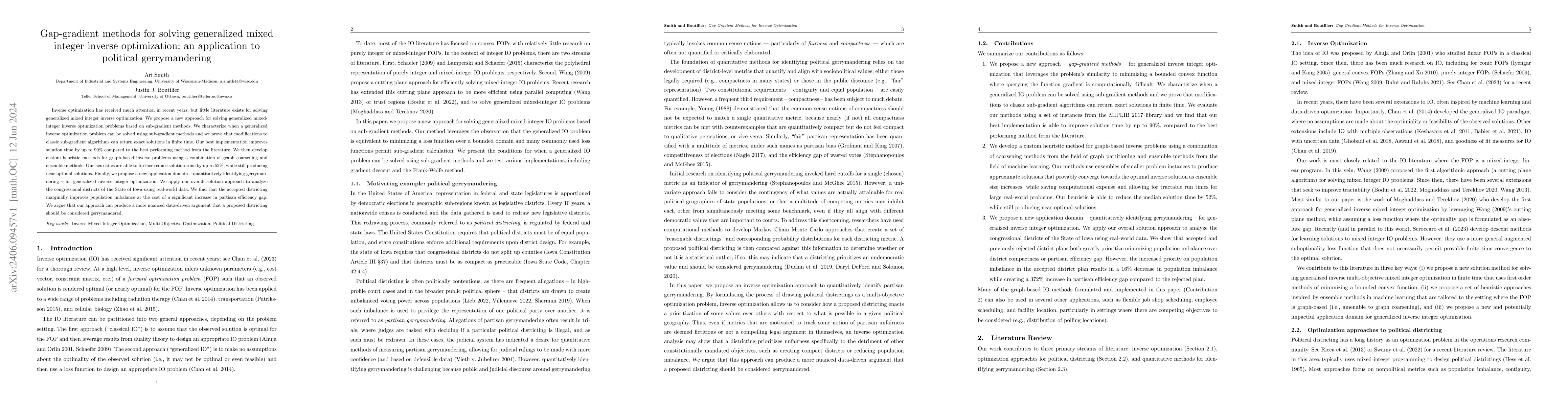 Thumbnail for Gap-gradient methods for solving generalized mixed integer inverse
  optimization: an application to political gerrymandering