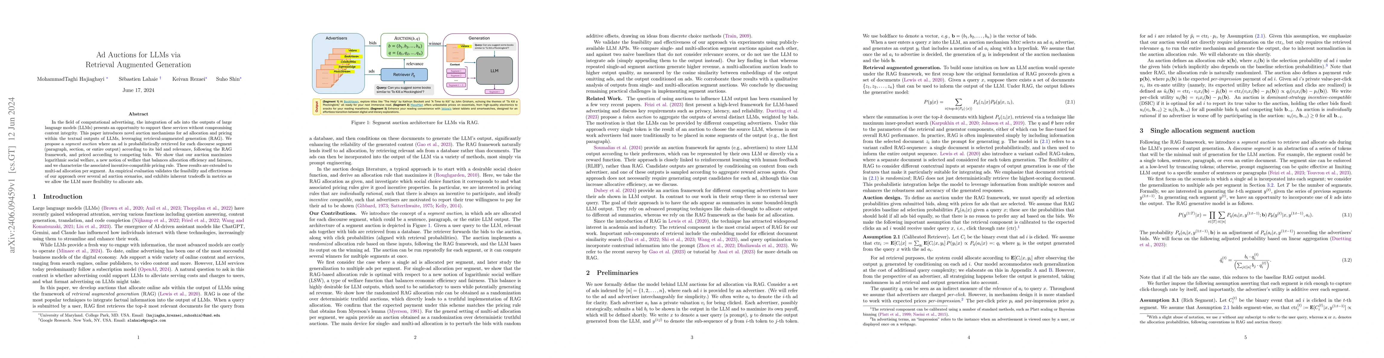 Thumbnail for Ad Auctions for LLMs via Retrieval Augmented Generation