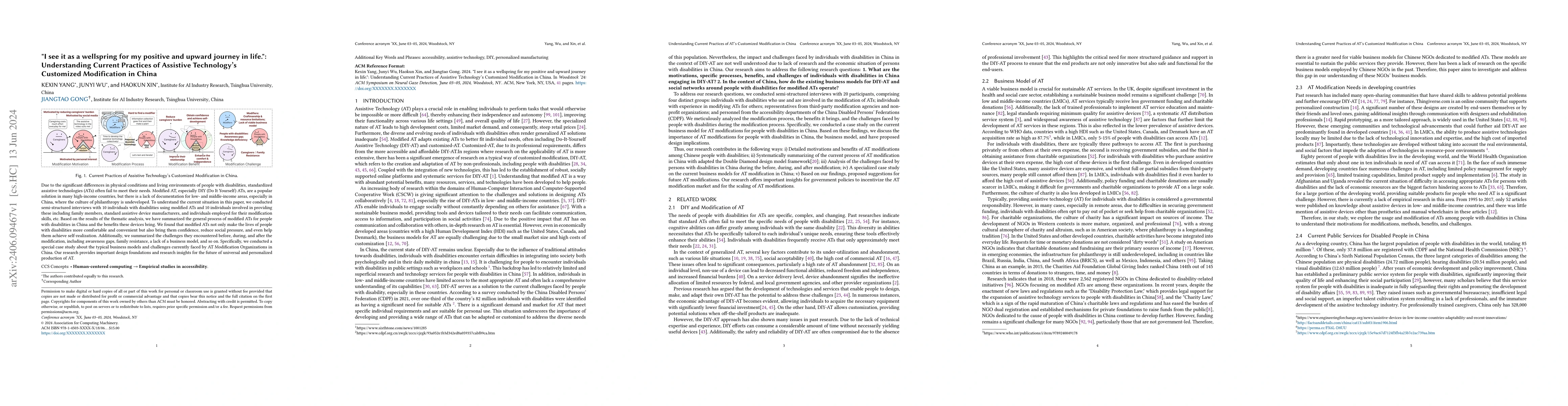 Thumbnail for "I see it as a wellspring for my positive and upward journey in life.":
  Understanding Current Practices of Assistive Technology's Customized
  Modification in China