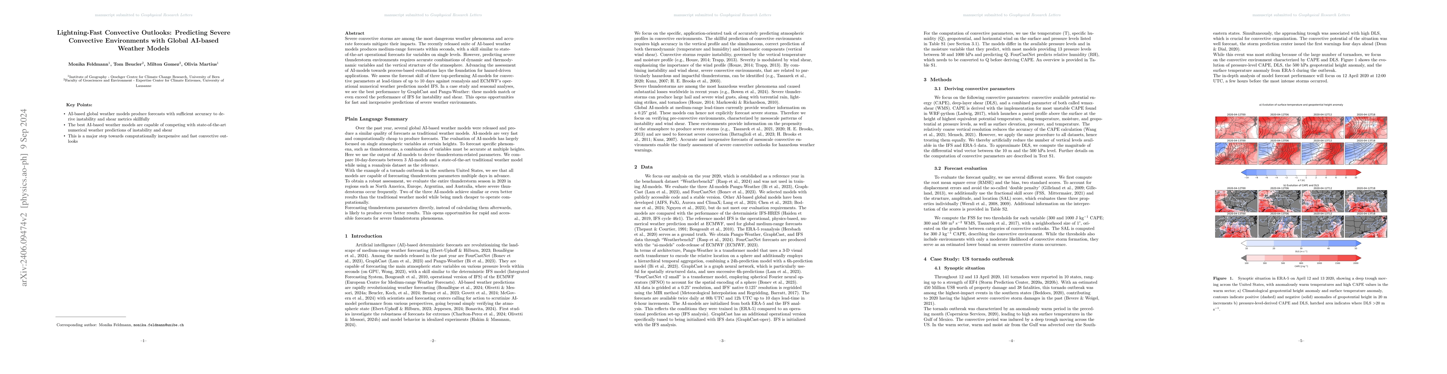 Thumbnail for Lightning-Fast Thunderstorm Warnings: Predicting Severe Convective
  Environments with Global Neural Weather Models