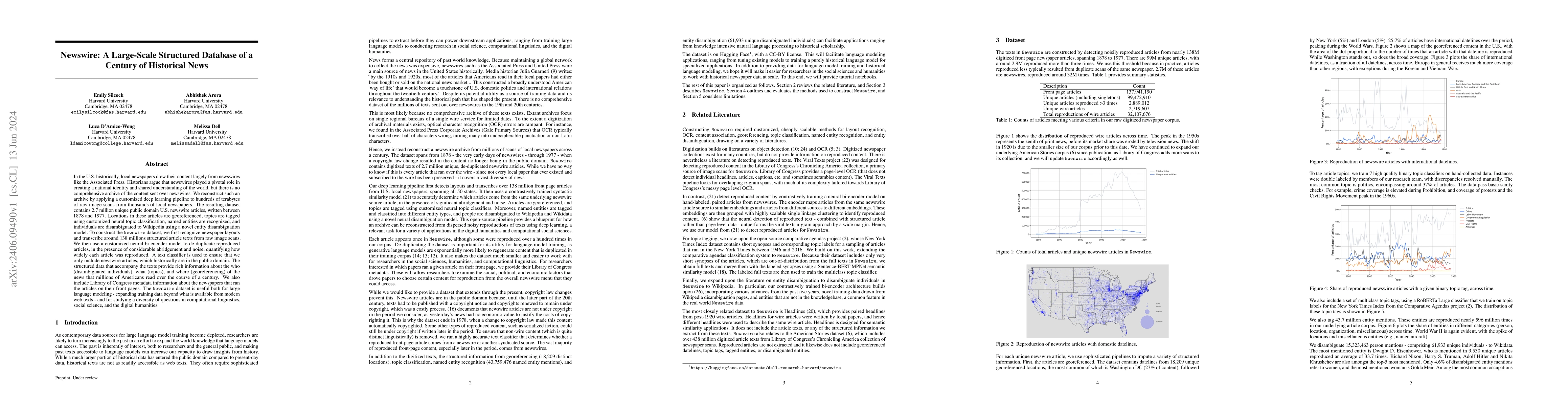 Thumbnail for Newswire: A Large-Scale Structured Database of a Century of Historical
  News