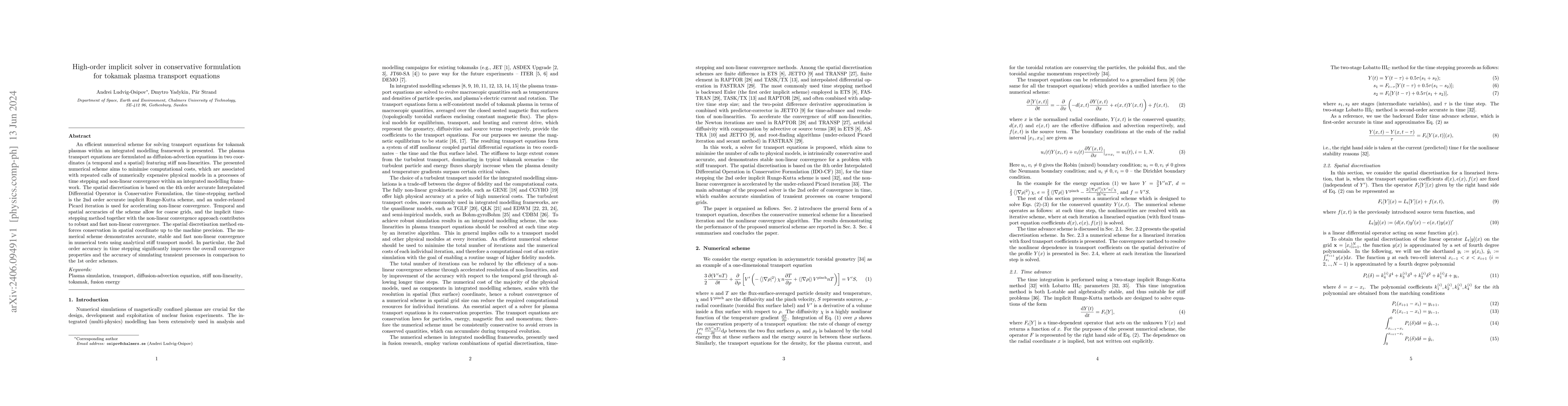 Thumbnail for High-order implicit solver in conservative formulation for tokamak
  plasma transport equations