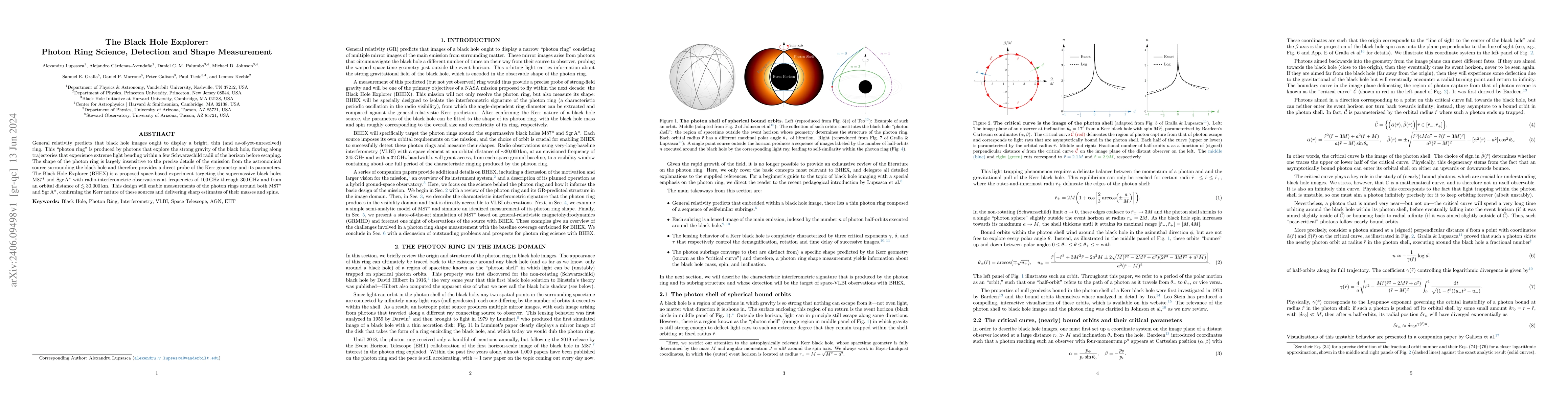 Thumbnail for The Black Hole Explorer: Photon Ring Science, Detection and Shape
  Measurement