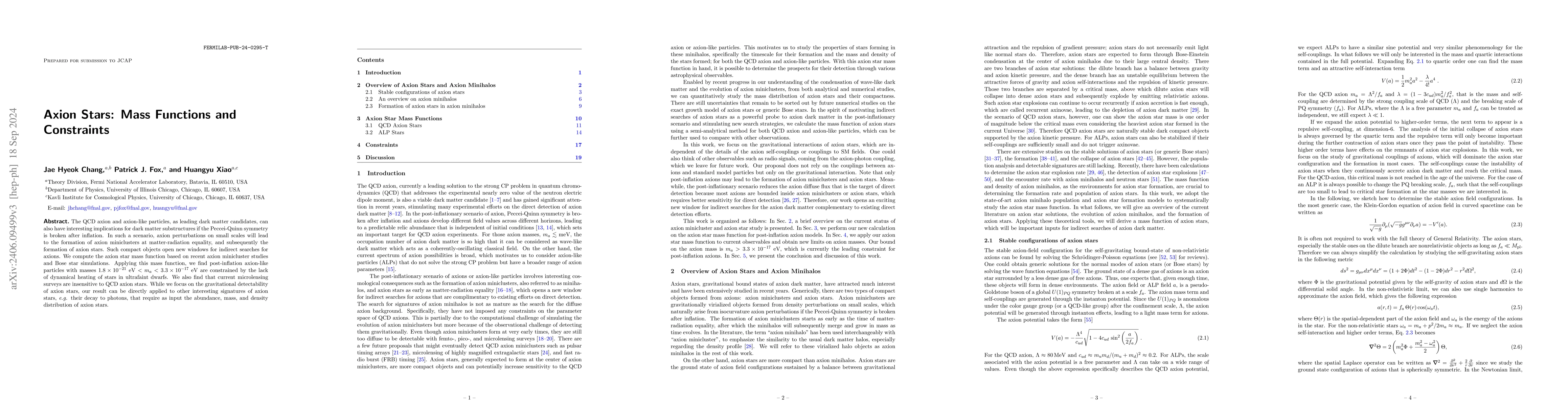 Thumbnail for Axion Stars: Mass Functions and Constraints