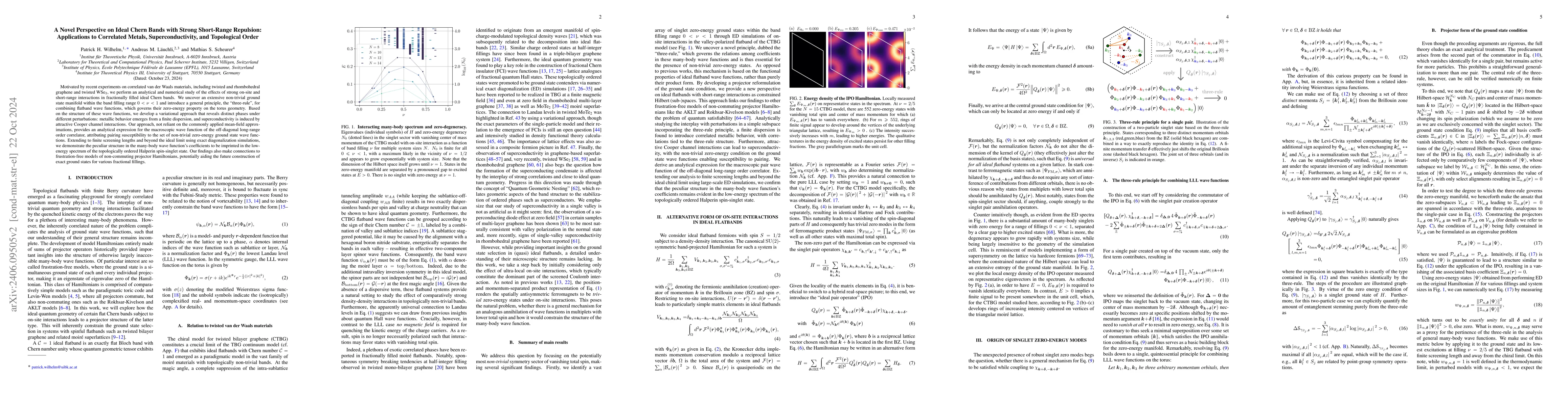 Thumbnail for A Novel Perspective on Ideal Chern Bands with Strong Short-Range
  Repulsion: Applications to Correlated Metals, Superconductivity, and
  Topological Order
