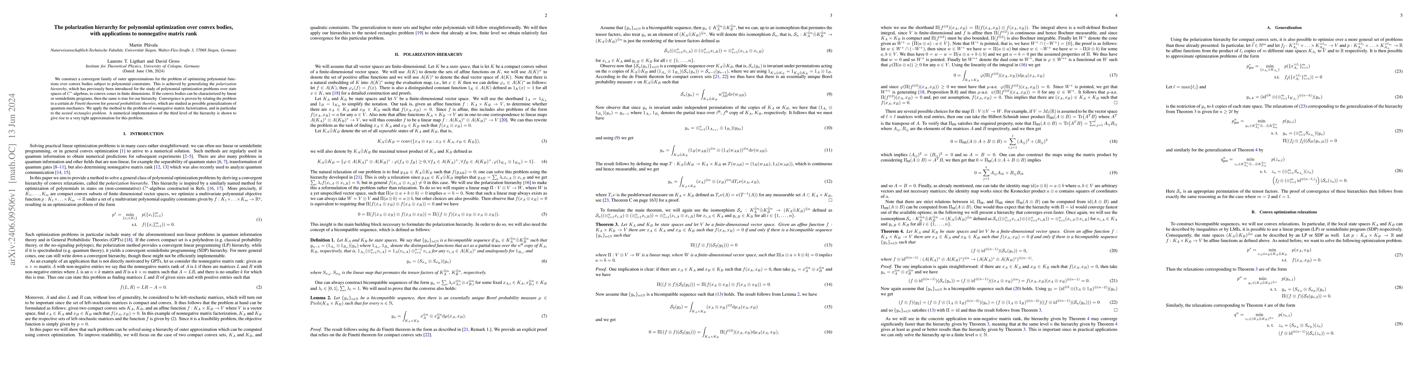 Thumbnail for The polarization hierarchy for polynomial optimization over convex
  bodies, with applications to nonnegative matrix rank