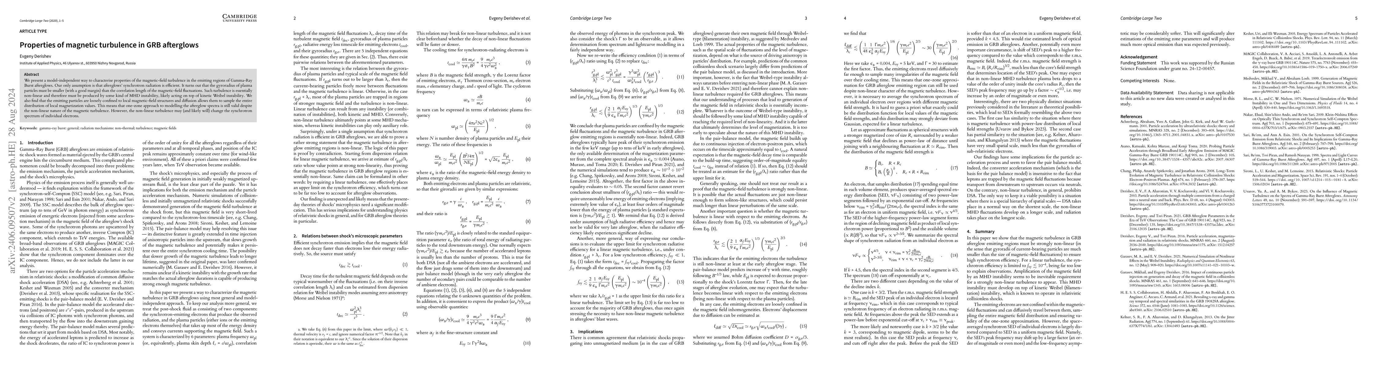 Thumbnail for Properties of magnetic turbulence in GRB afterglows