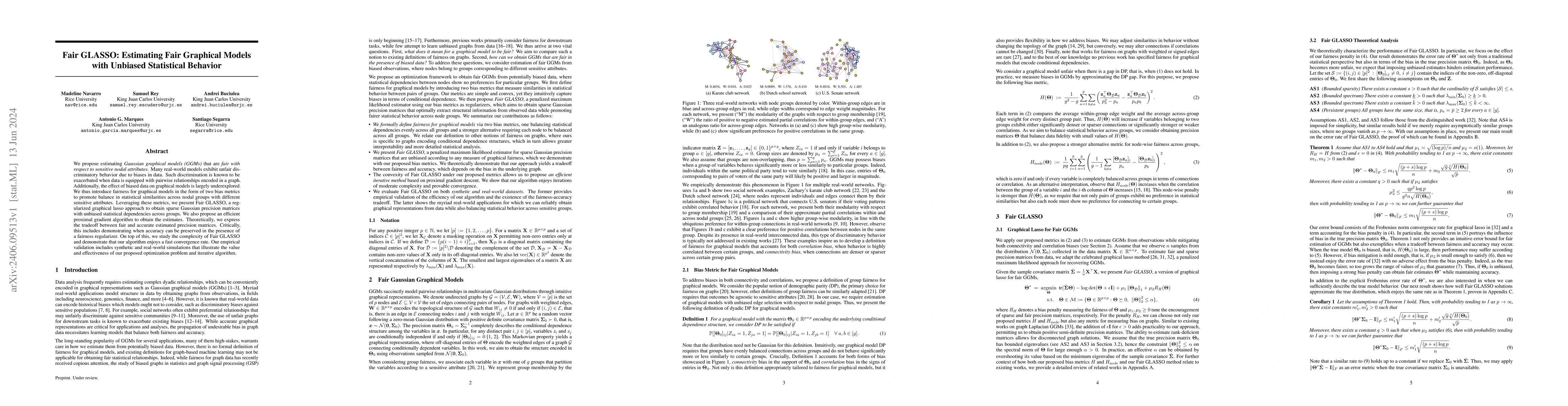 Thumbnail for Fair GLASSO: Estimating Fair Graphical Models with Unbiased Statistical
  Behavior