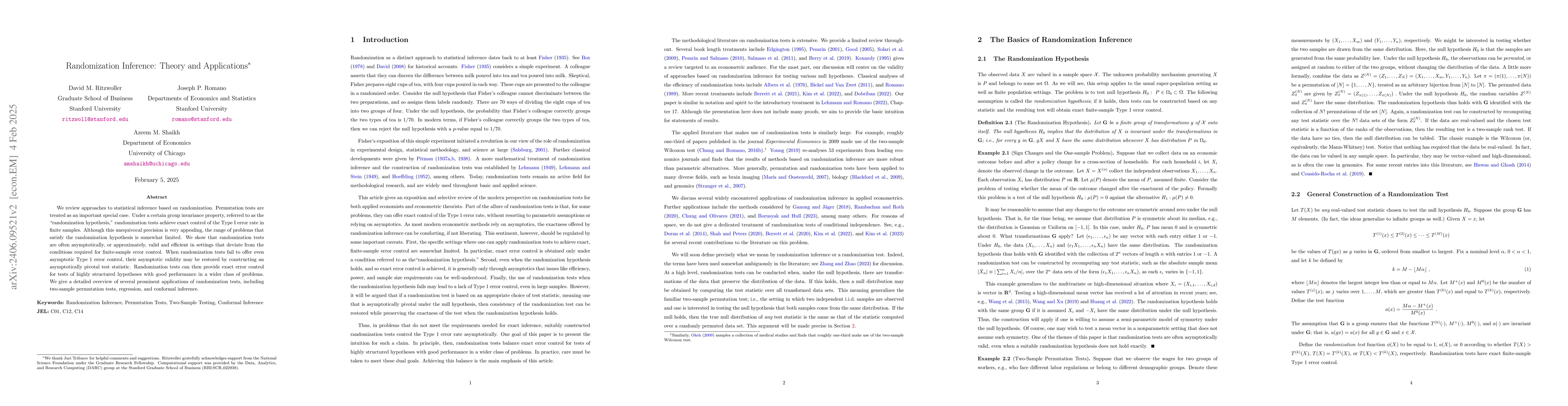 Thumbnail for Randomization Inference: Theory and Applications